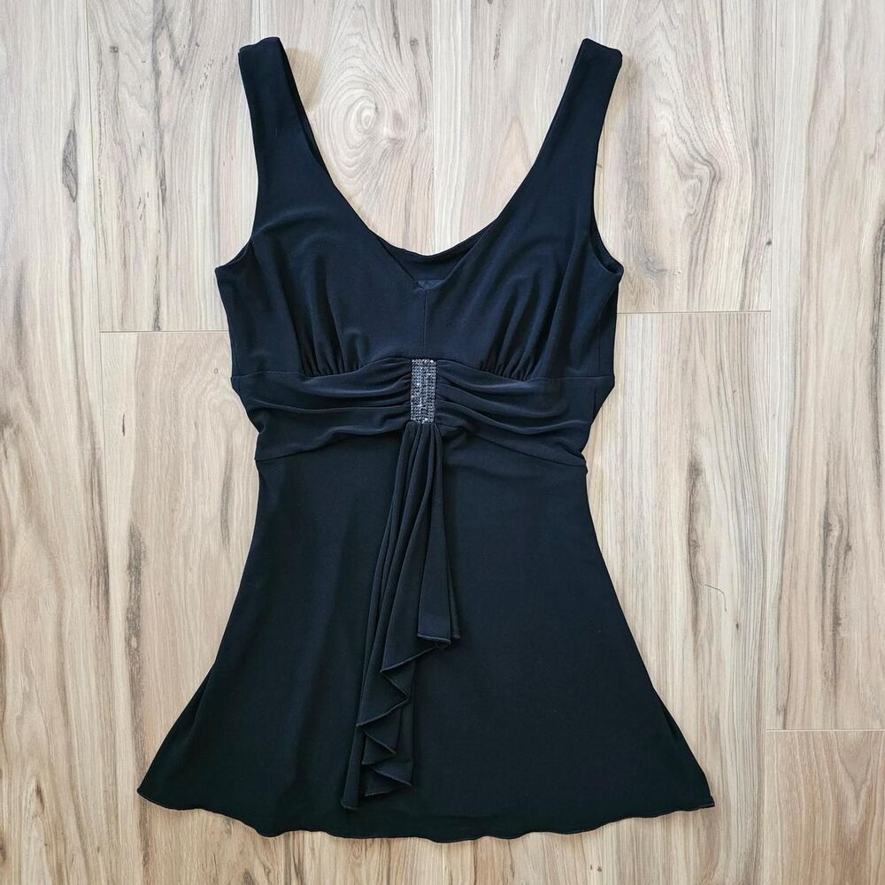 Vintage Whimsigoth Black Fairygrunge Babydoll Tank Top W/ Ruffle Detail